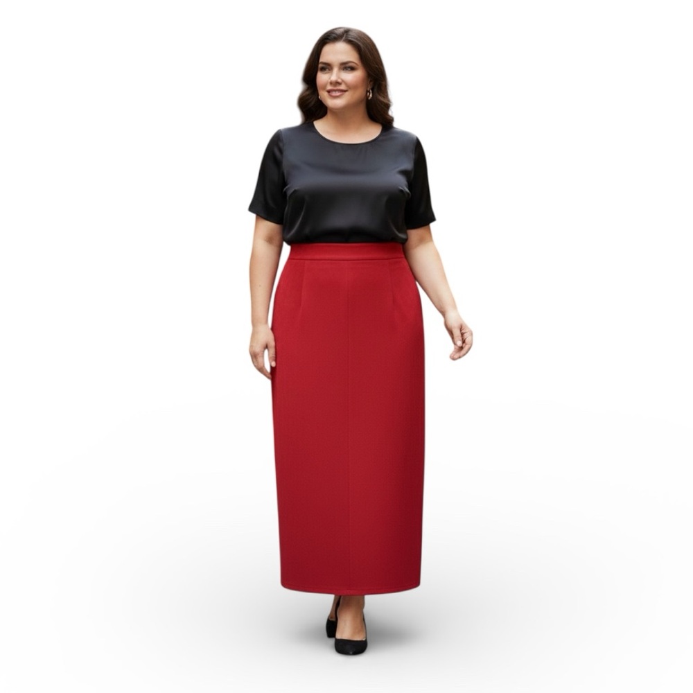 Vintage NWT Briggs Red Faux Suede Column Maxi Skirt Back Slit Sz 16